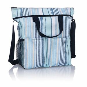 Thirty-One Crossbody Organizing Utility Tote Boardwalk Stripe Zipper Retired EUC